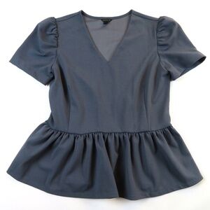 ANN TAYLOR Gray V neck puff short sleeves peplum blouse top Size XS